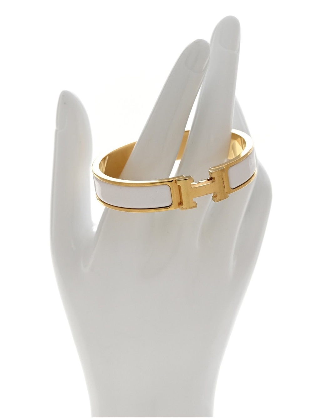 NEW Hermes White & Yellow Gold Clic H Bracelet